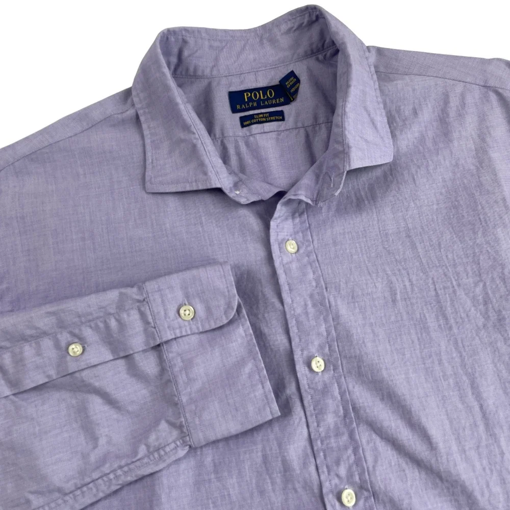 Polo Ralph‎ Lauren Mens XXL Slim Fit Cotton Stretch Button Down Shirt Purple